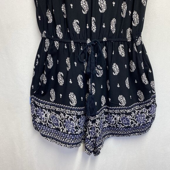 Band of Gypsies Elastic Waist Strap V-Neck Romper Women Small Black Side Pockets - Picture 9 of 16